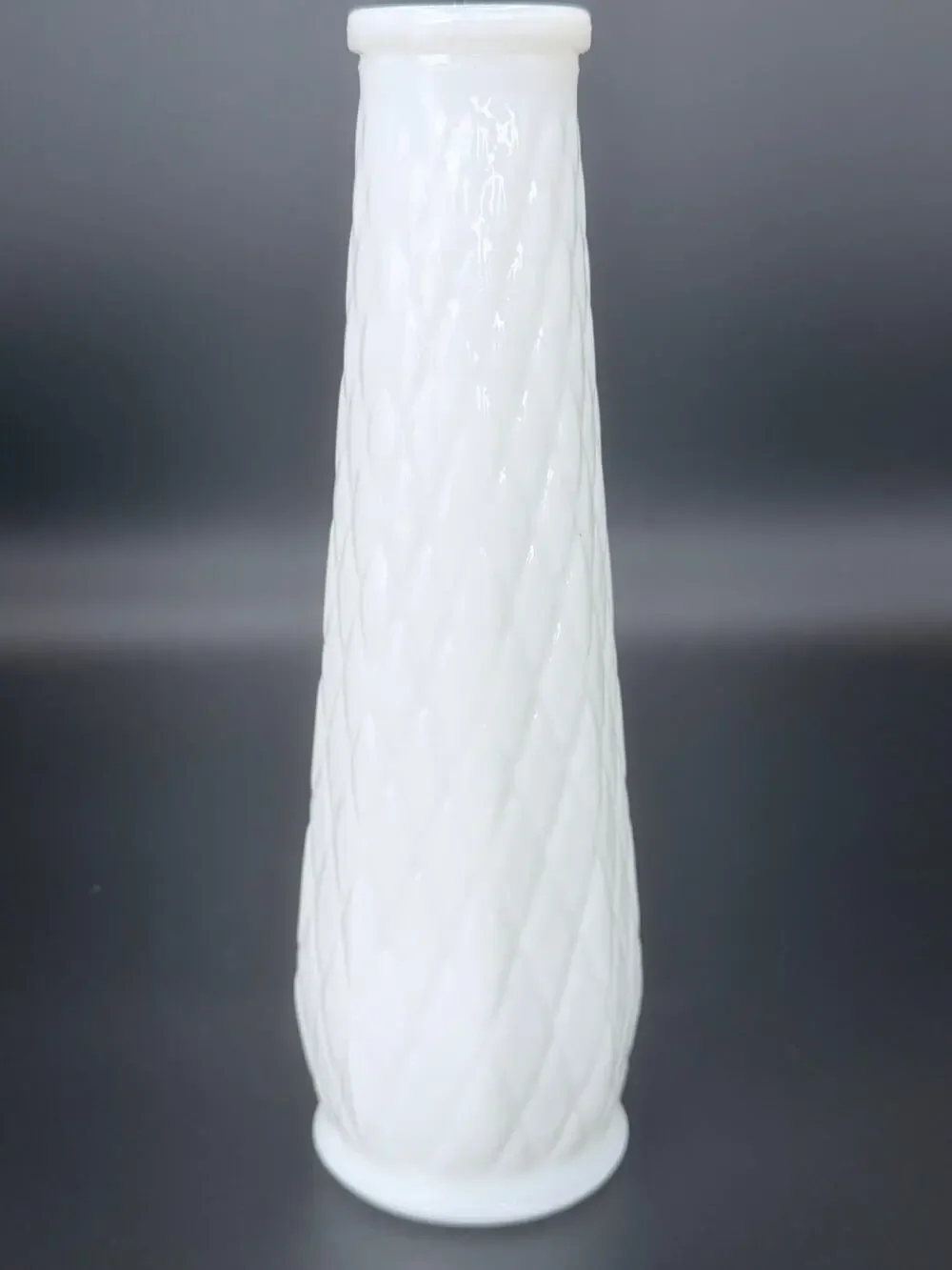 Vintage Randall White Milk Glass Diamond Quilted Bud Vase 9 in MCM